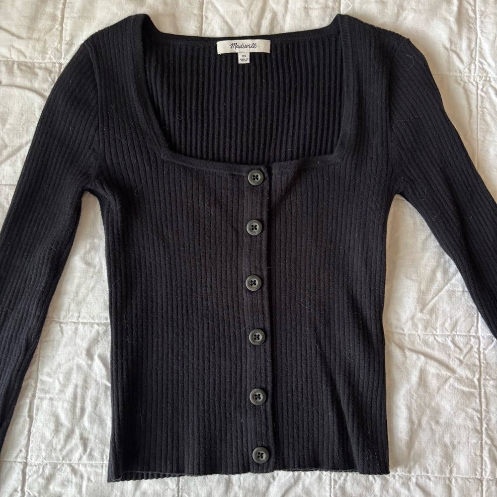Madewell Black Ribbed Button Sweater
